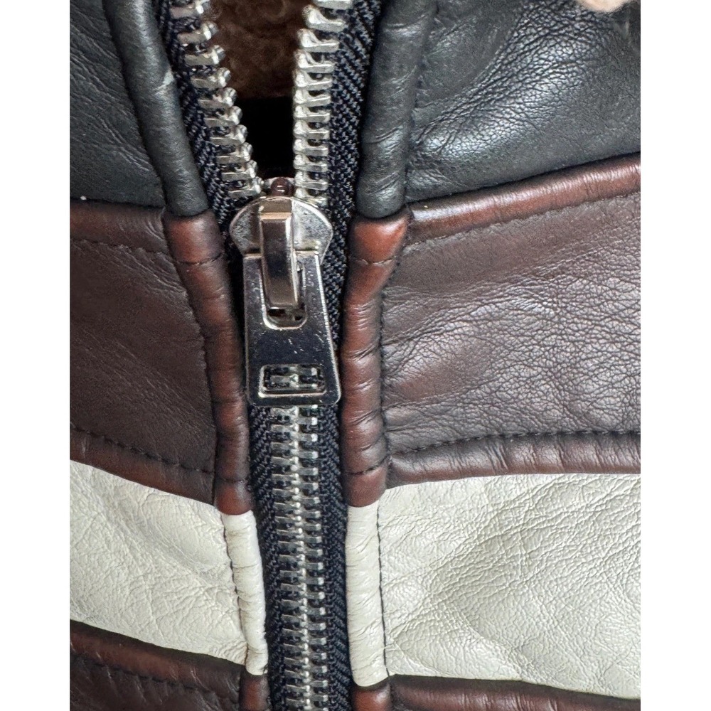 Urban Outfitters Faux Leather Shearling Vest XS Brown Black White Moto Aviator - Picture 4 of 6